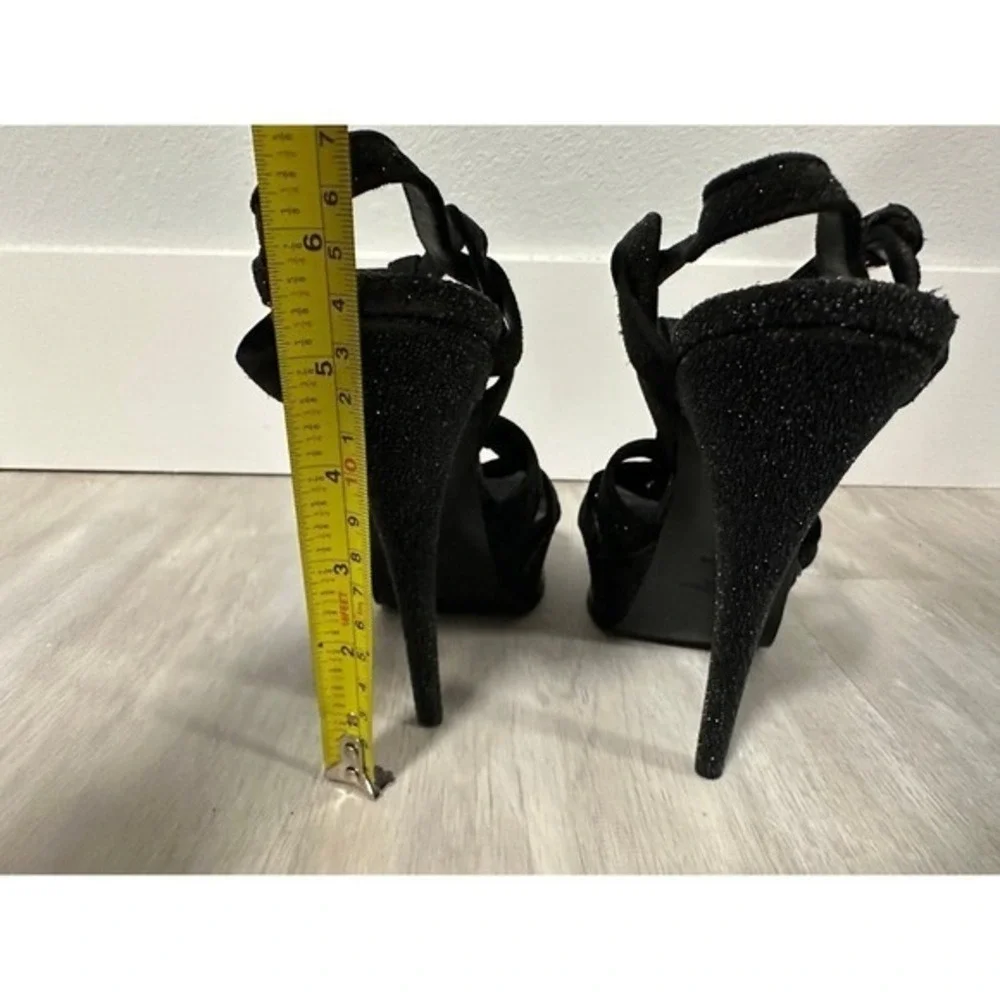 Yves Saint Laurent YSL Tribute Glitter Platform Sandals Heels Black Size 39-8.5 - Picture 9 of 12